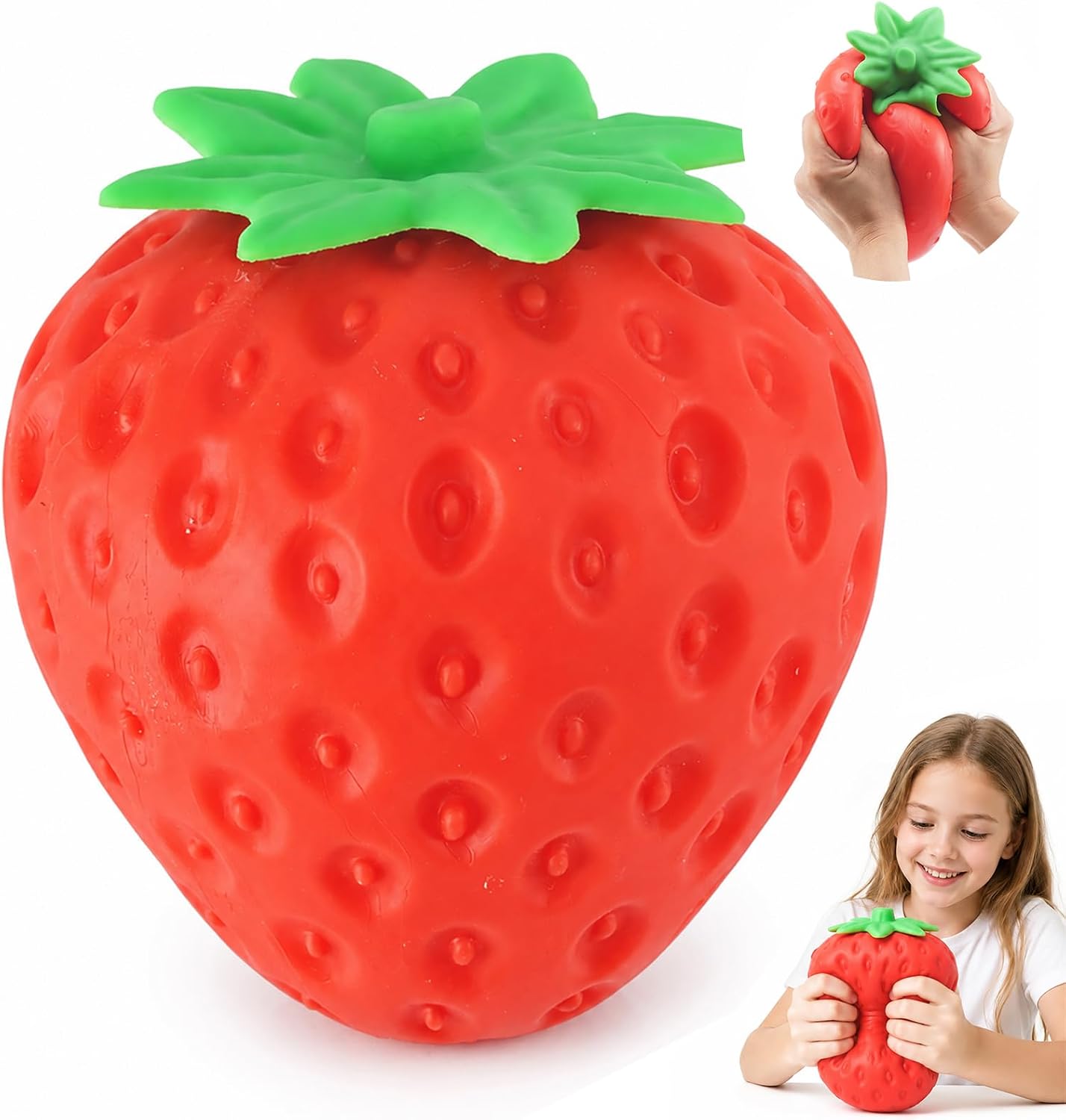 Strawberry Squishy, Strawberry Squishy Sensory Fidget Giant Jumbo Big Slow Rising Stress Ball Squeeze Toy Fruit Realistic for Relief, Adults Kids Gifts Party Favor (1pcs) - Image 3