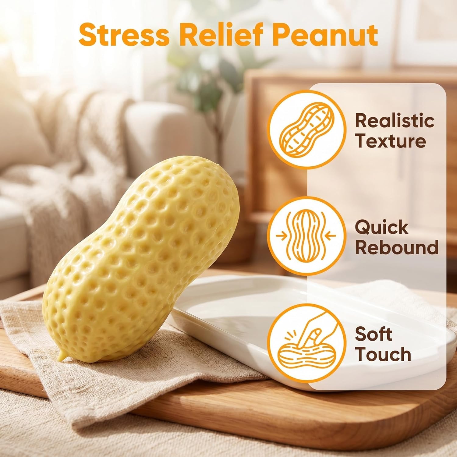 Peanut Squishies, Peanut Shaped Squish Balls,Squeeze Dough Ball ,Soft Stress Relief Sensory Fidget Toys,Soft Stress Relief Sensory Fidget Toys for Adults Anxiety Relief Hand Relax - Image 2